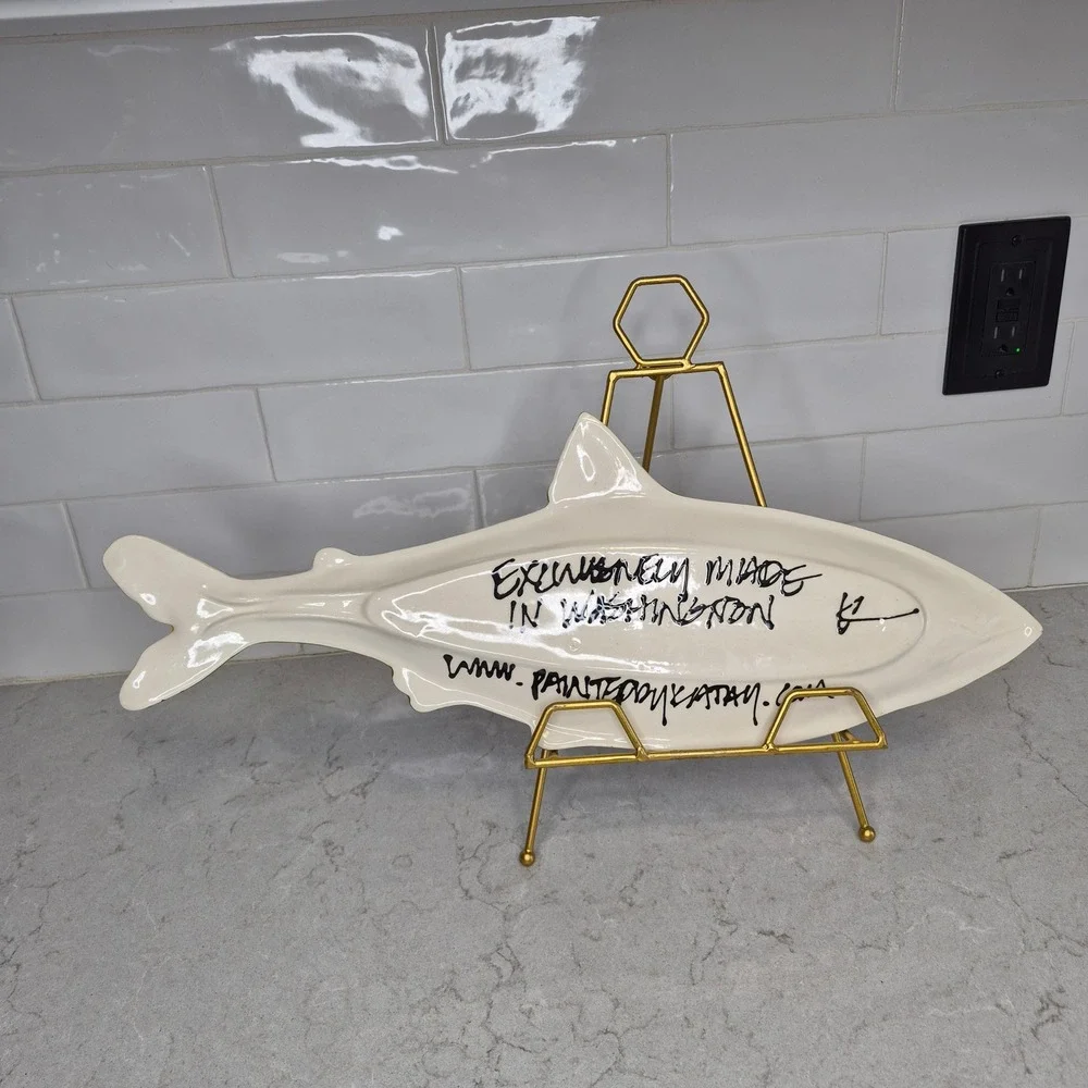 Amen‎ Wardy Serving Platter Salmon Fish Hand Painted Green Multicolor